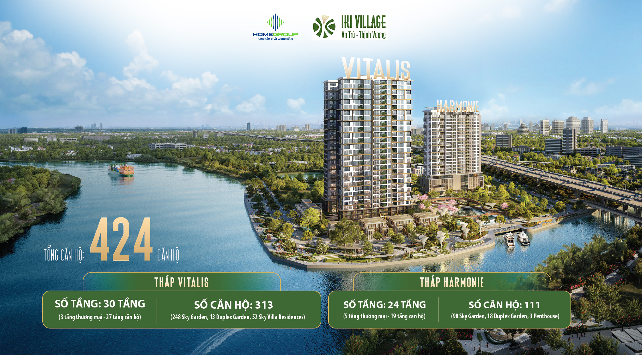 Quy mô Iki Village – Hai tòa tháp ven sông hiếm có